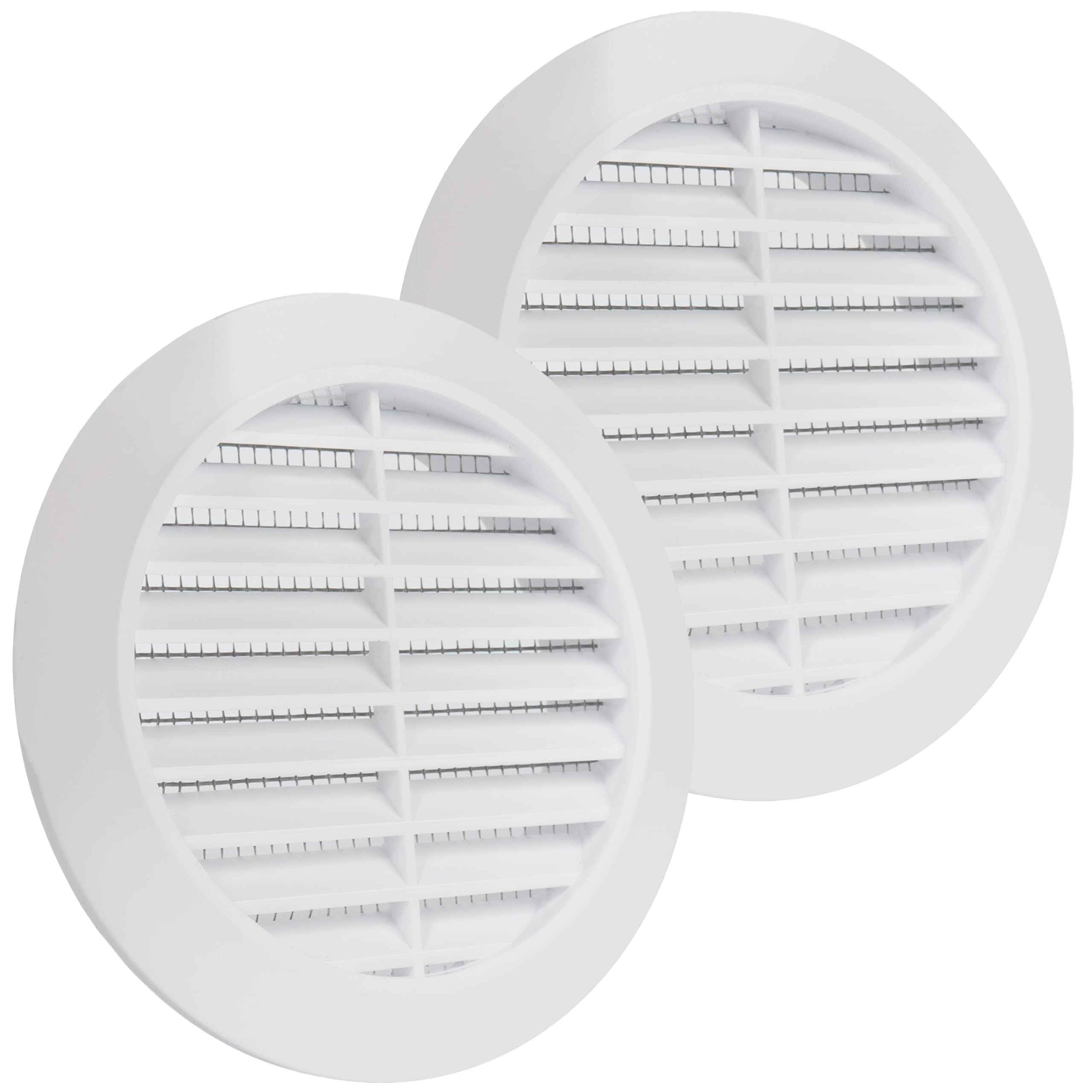 ECOPRO VENT White 90mm Vent Cover, Plastic Air Vent Covers for Walls and Ceiling, 2-Pack, Round Lightweight Tumble Dryer Vent Cover w/Nylon Mesh Screen and One-Way Louvres, Indoor & Outdoor Use