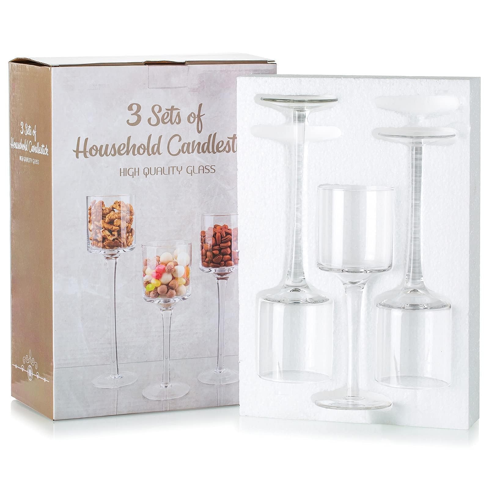 Romadedi Porta Candele Vetro Portacandele Alto - da Tavolo Porta Tealight Set di 3 Portalumini Moderno Design per Centrotavola Decorazioni per la Casa Natalizio Nozze 20/23/26 cm