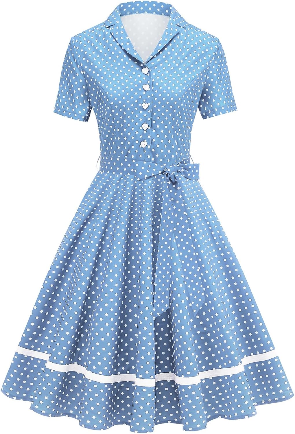 ODIZLI Women's 1950s Retro Dresses Short Sleeve Polka Dot Belted Midi Dress Swing Dresses Cocktail Party Evening Dress