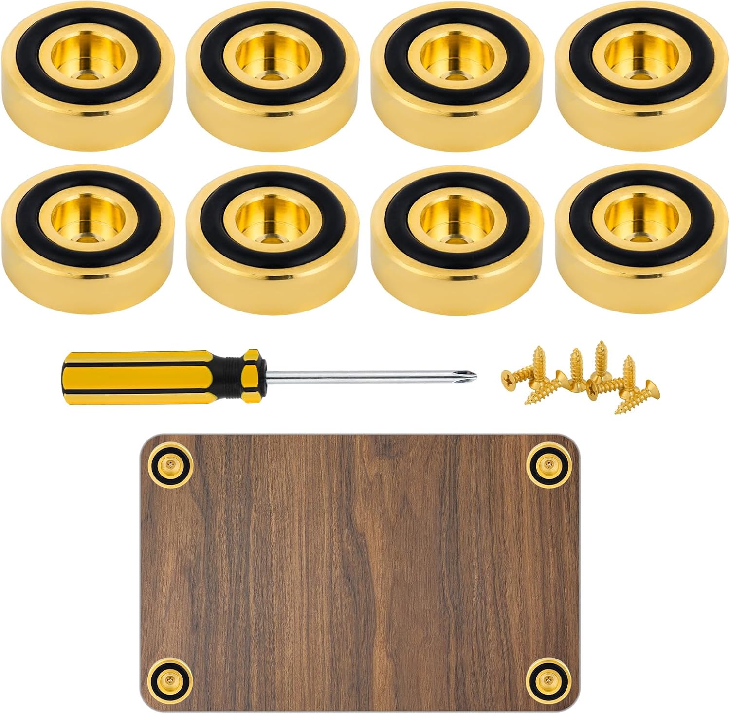 8pcs Brass Cutting Board Feet, 1.18in/3cm Anti Slip Cutting Board Stabilizer Pad Feet Legs with Silicone Rubber and Screws Kit for Chopping Blocks Countertop Protection