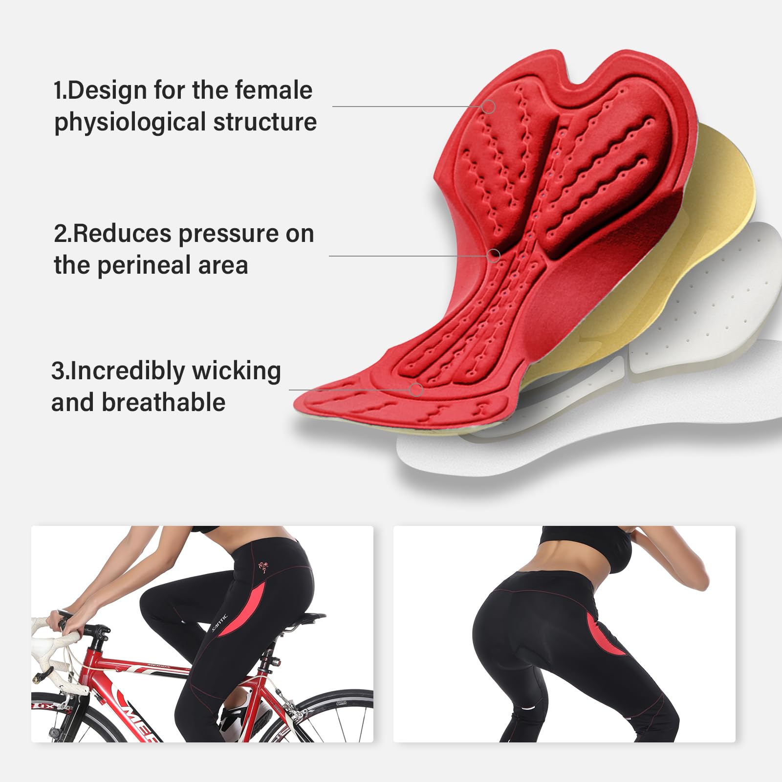 Santic Pantalon Cycliste Femme Rembourré - Velo Longues avec Coussin pour Femme - Parni
