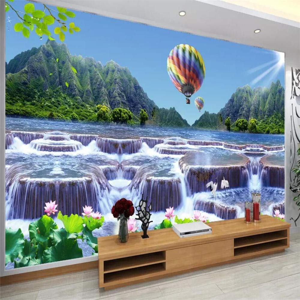 Amazon 壁紙カスタムリビングルーム寝室壁画中国風景滝テレビ背景壁装飾画 400x280cm 壁紙