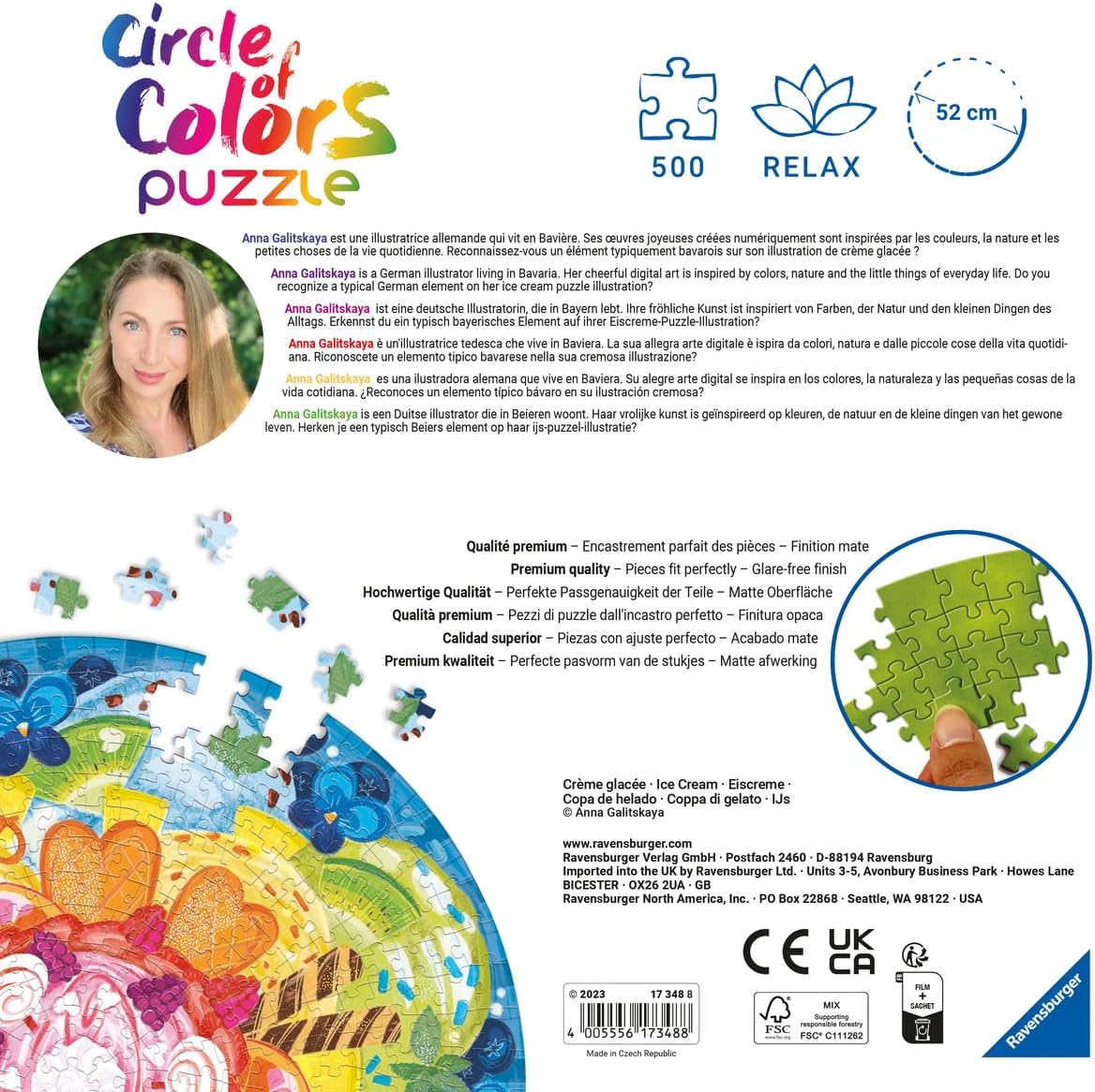 Ravensburger Circle of Colors: Ice Cream 500 Piece Round Jigsaw Puzzle for Adults - 17348 - Every Piece is Unique, Softclick Technology Means Pieces Fit Together Perfectly