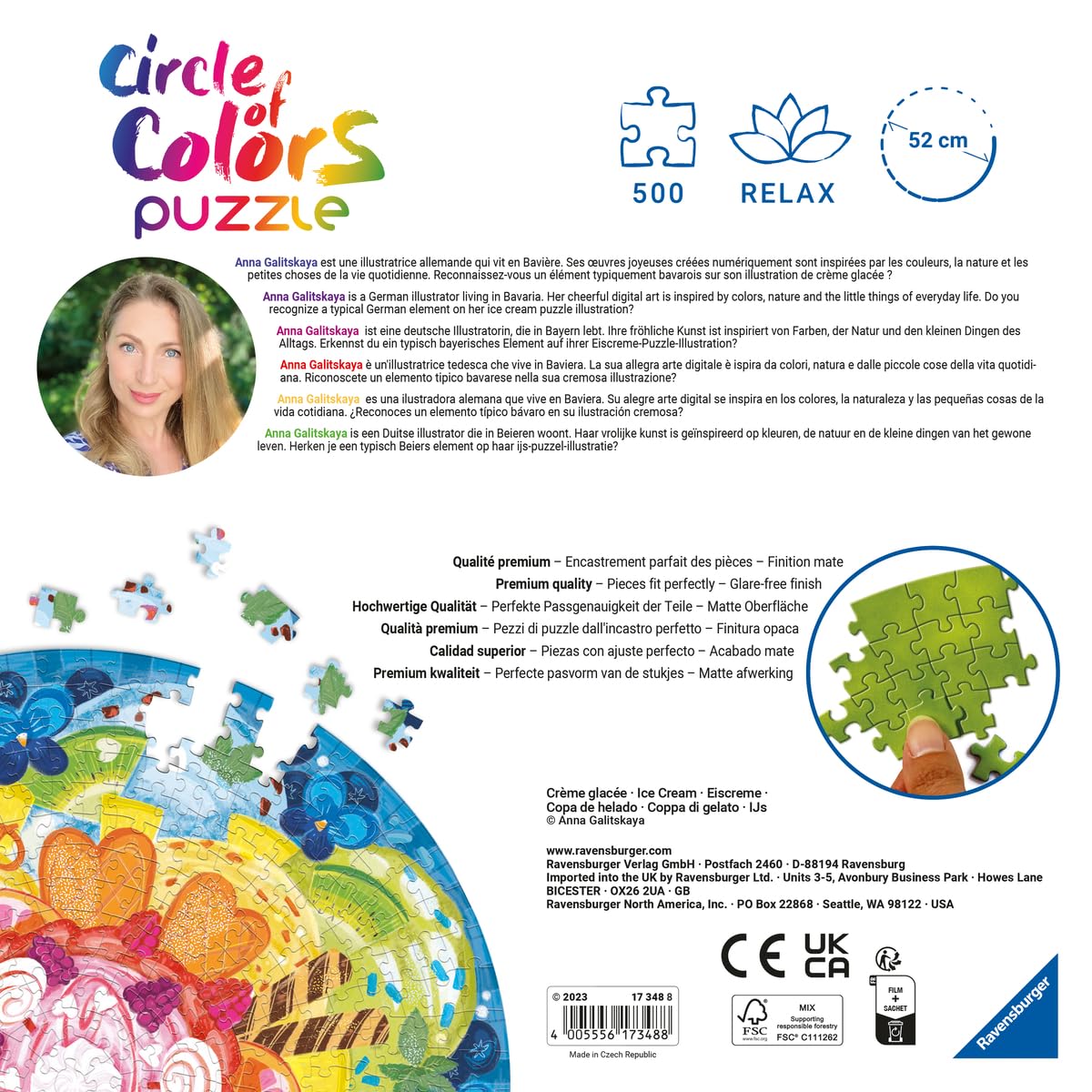 Ravensburger Puzzle Circolare Coppa Di Gelato 500 Pezzi - Circle Of Colors, 52x52 Cm, Per Adulti