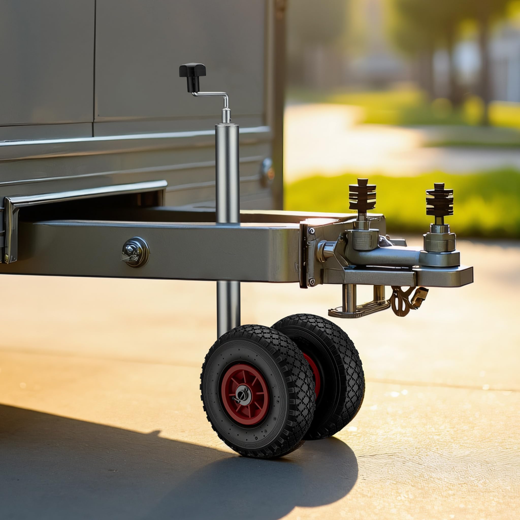 Wiltec Roue jockey double – 290 x 230 x 860 mm – Hauteur ajustable 66-86 cm – Capacité max de 200 kg – Roulette avant pour Voitures Remorques Caravanes avec manivelle