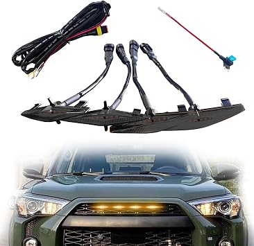4-PCS LED Amber Lights for 2014-2023 Toyota 4Runner TRD Pro Grille, Including SR5, TRD Off-Road, Limited, TRD Pro, Venture, Trail with Fuse & Wire Harness Smoke Shell/Amber Light