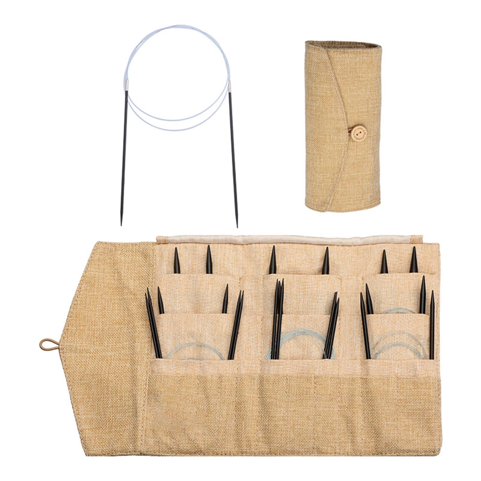 Rundstricknadeln Set - 11 Holznadeln mit Aufbewahrungstasche für verschiedene Garnarten