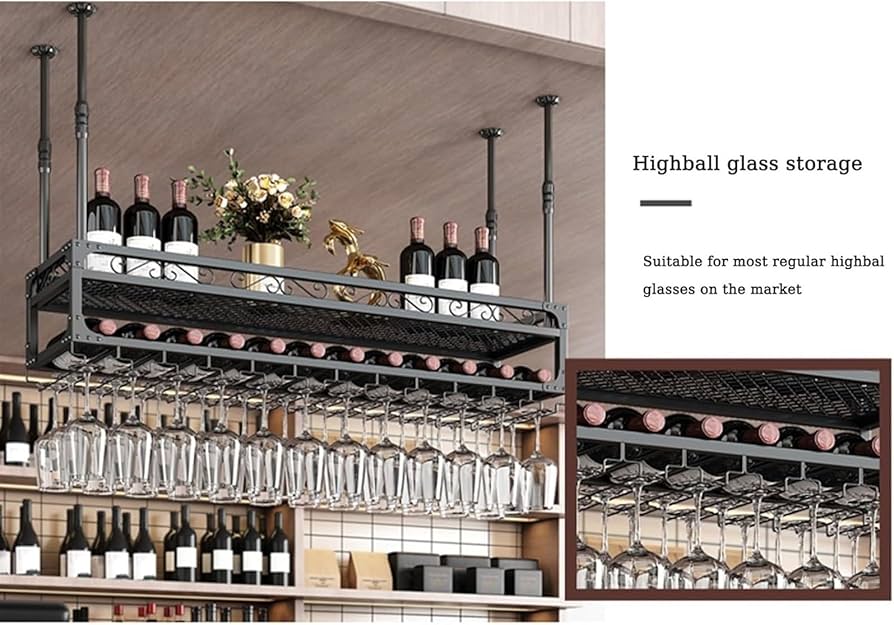 Amazon｜大型金属製アイアン棚収納、壁掛け式吊り下げウイスキーラック
