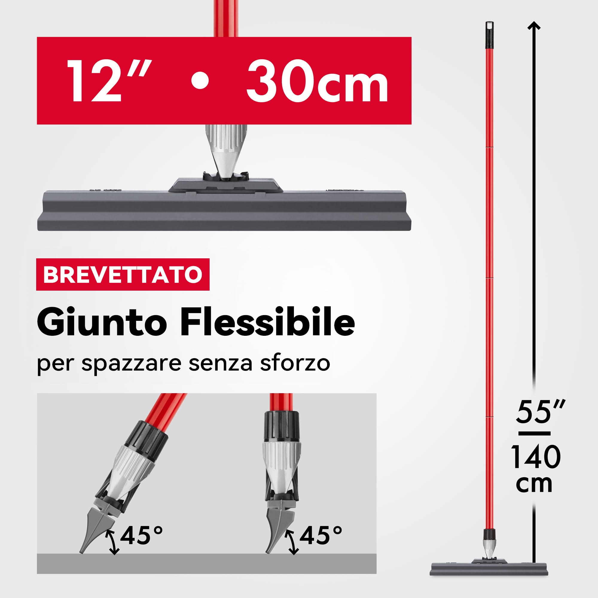 Tyroler Tira Acqua Pavimenti esterno da 30 cm | Testa in Silicone 100% | Manico Antiruggine da 140 cm tergipavimento spingiacqua | tiraacqua pavimenti esterni | tiracqua per pavimento