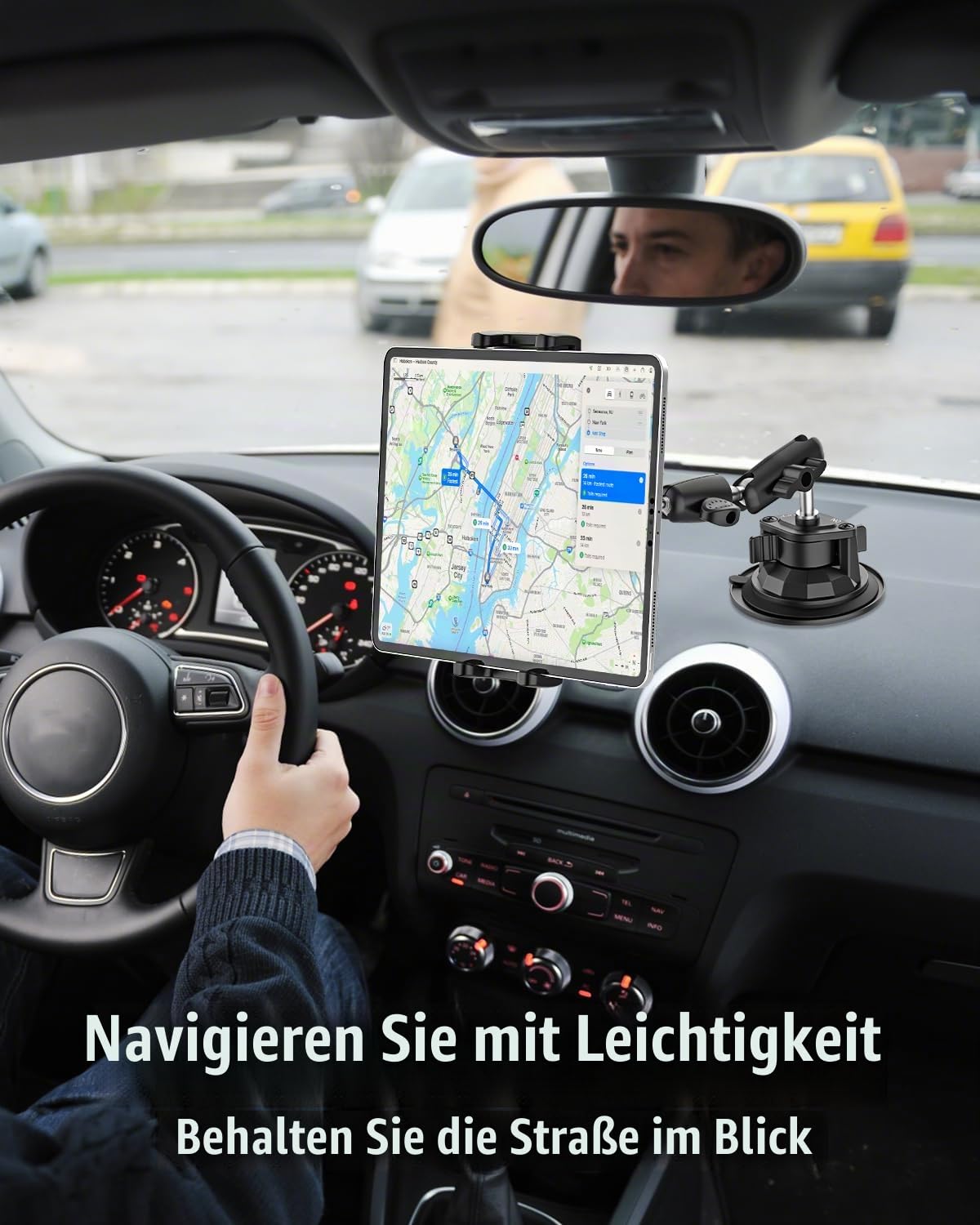 Schwerlast Saugnapf Halter Tablet Halterung Auto - [Doppelt Metall Kugelkopf], PKW/LKW Armaturenbrett Saugnapf Tablethalter Auto, für 4-12,9 Zoll Handy & Tablet, iPad Pro/Air/Mini, iPhone usw