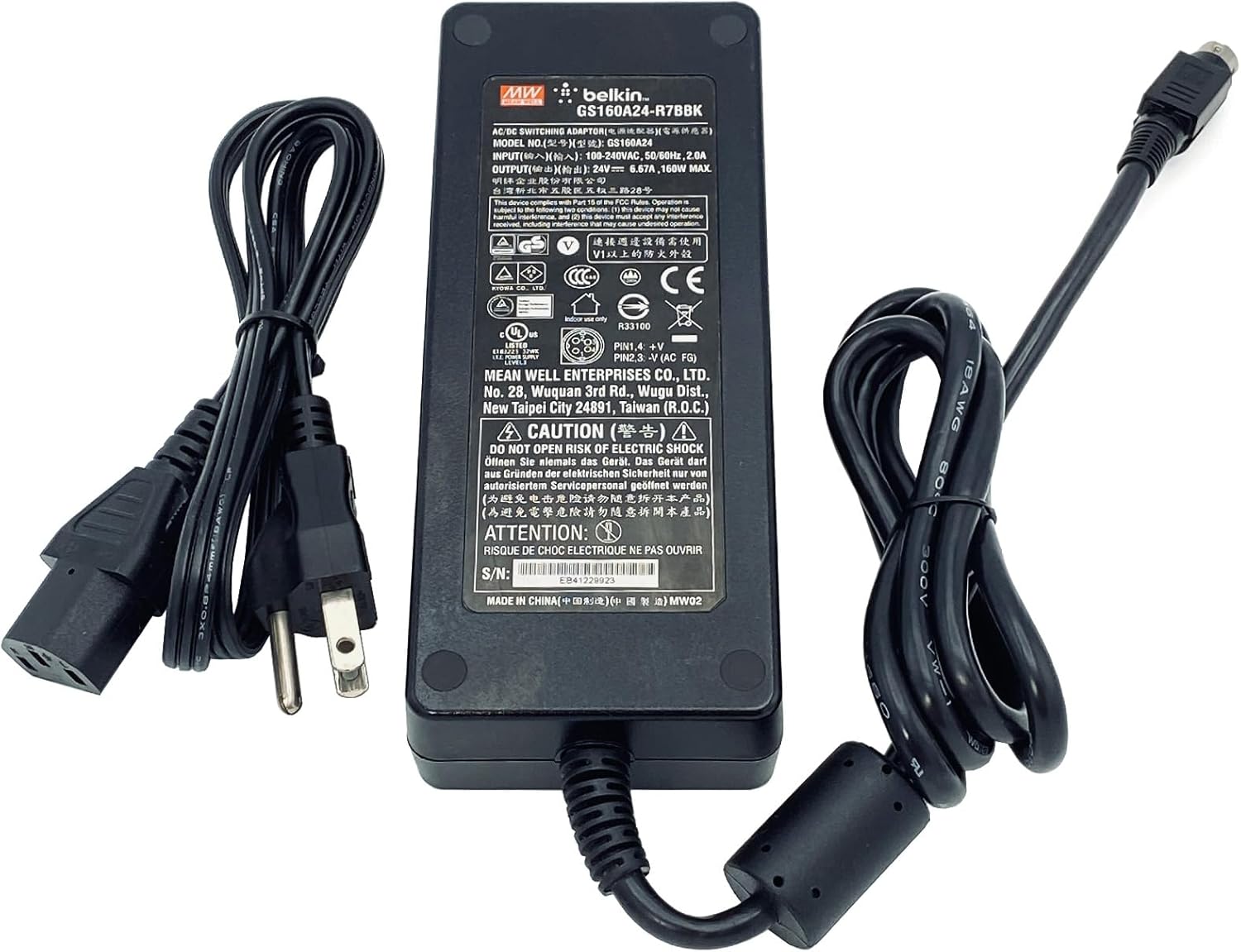 Genuine 160W Mean Well GS160A24-R7BBK AC Adapter 4-Pin 24V 6.67A GS160A24 Power Supply Cord