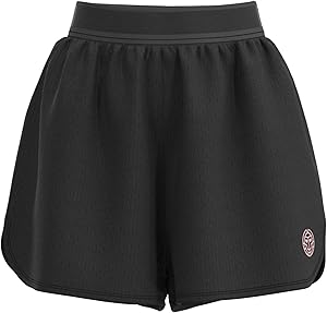  Damen 2 In1 Shorts. Sportliche Tennis Shorts in schmaler Passform ,  Bund mit Gummizug, elastischer Bund,  gedrucktes Logo, integrierte Short, Schlitze für mehr Bewegungsfreiheit, schmaler Bund,  Seitentaschen 