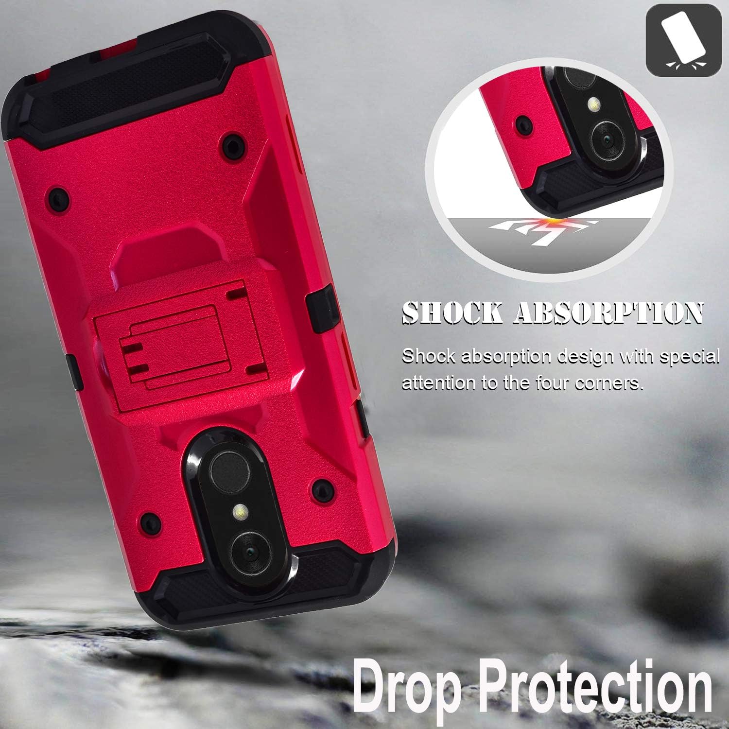 STARSHOP Compatible For -LG Stylo 4 Phone Case, [Not Fit Stylo 5] with [Tempered Glass Screen Protector] Heavy Duty 12 Feet Drop Protection Kickstand Phone Cover and Locking Belt Clip- Red