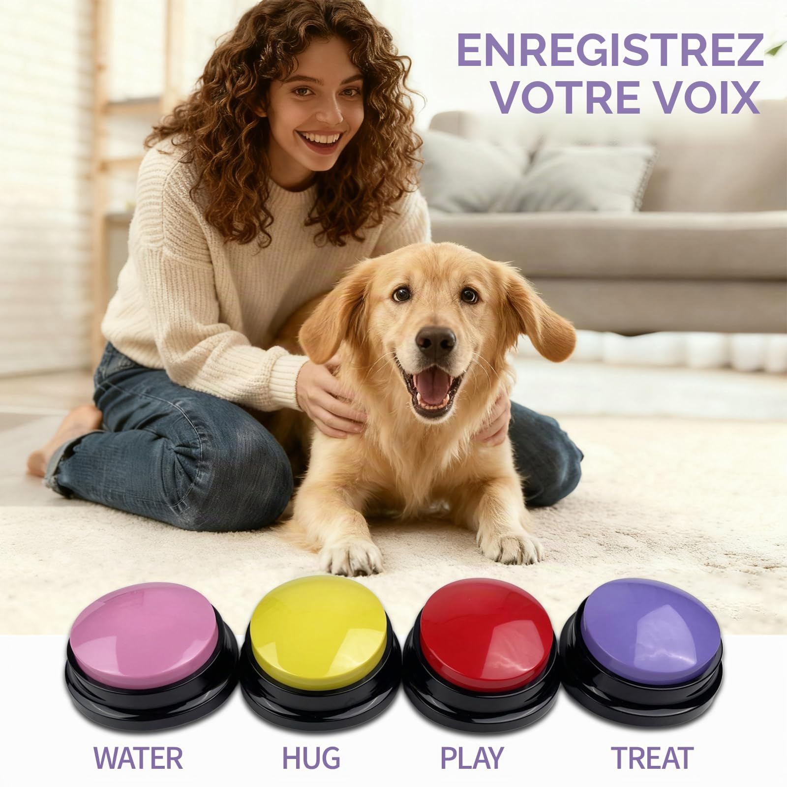 Bouton Parlant D'entraînement, Lot de 4 Buzzer Enregistrable, Boutons de Communication pour Chien avec Enregistrement de 30 Secondes, pour lEntraînement au Animaux Communication Enregistrée