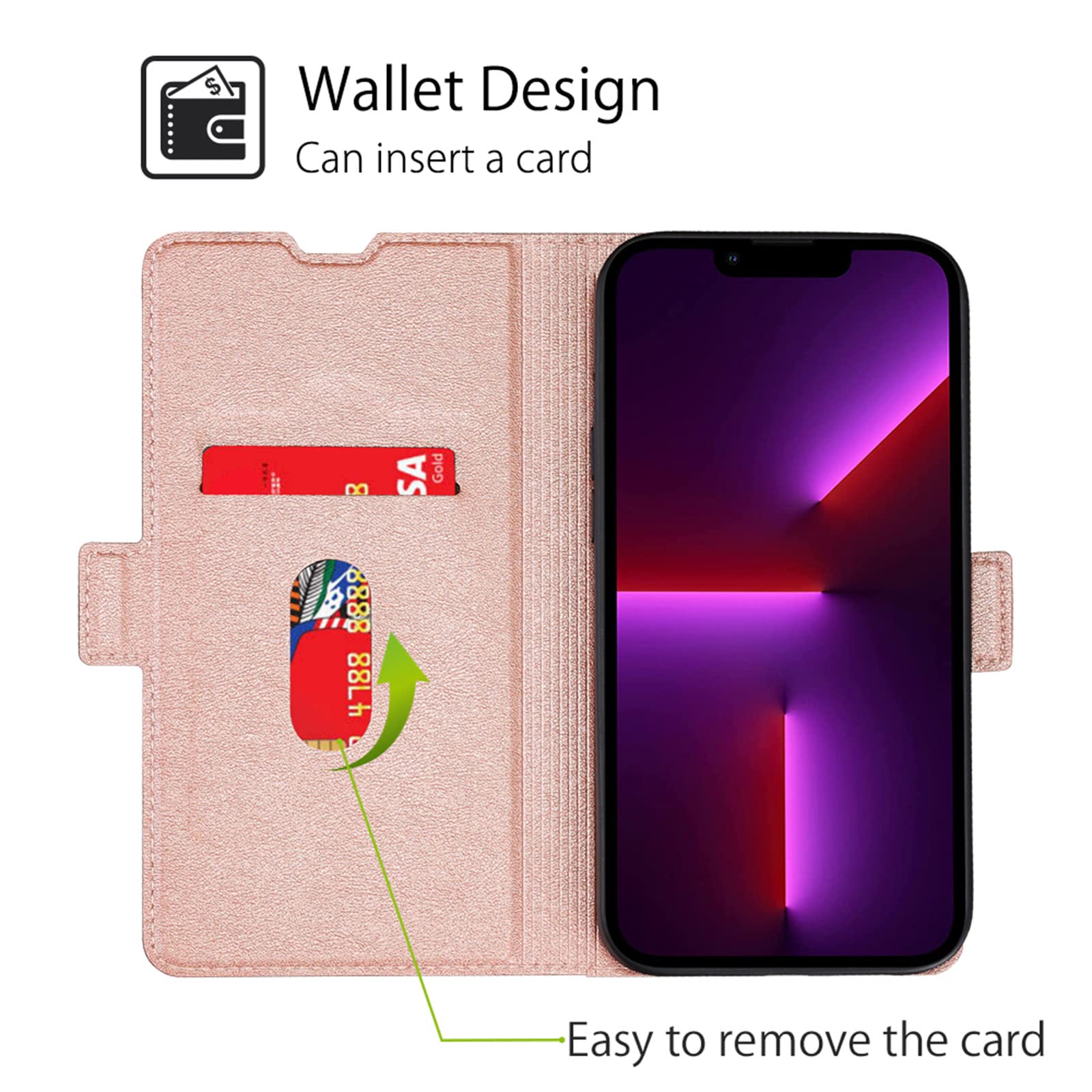 SailorTech Custodia per iPhone 14 in Pelle Portafoglio con porta carte di credito, Cover per iPhone 14 Cellulare Regolabile Collana con slot per carte di credito - Blu