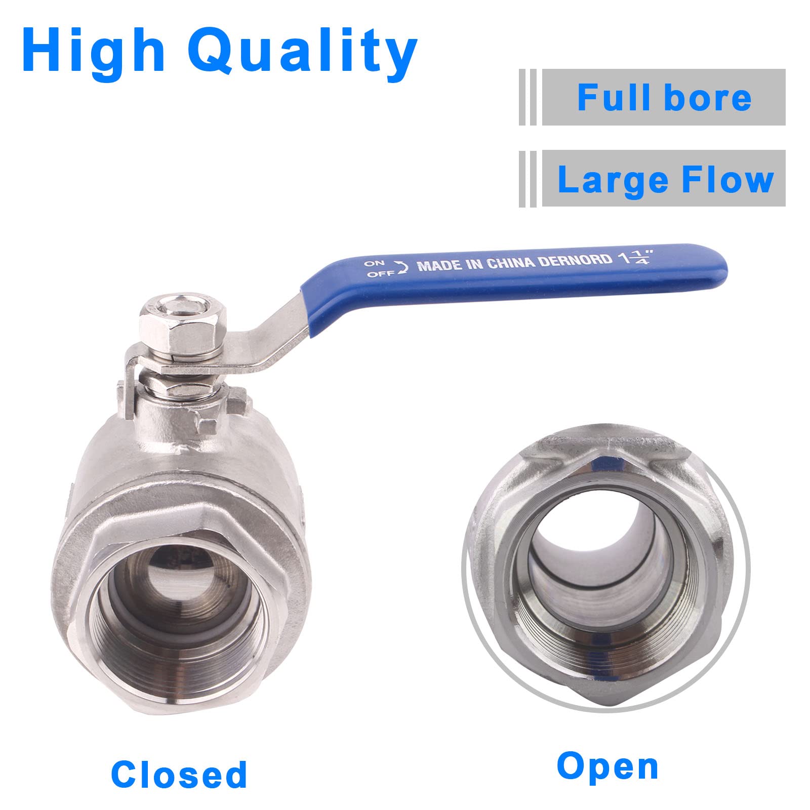 Dernord complète des ports Valve à bille en acier inoxydable 304 Heavy Duty pour l'eau, l'huile, et au gaz avec poignées de verrouillage Bleu