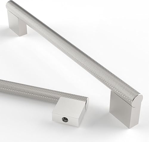 Asidrama Paquete de 10 tiradores de gabinete de níquel satinado cepillado de 7 pulgadas (6.969 in) manijas moleteadas para gabinetes de cocina,