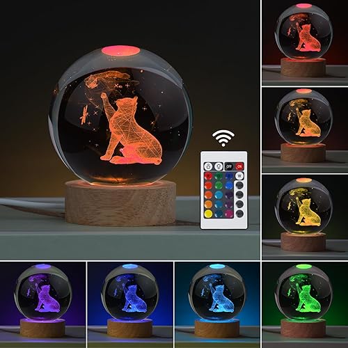 Miniatura 4 de JANARARY Regalos de gatos para amantes de los gatos para mujeres, luz nocturna de gato 3D grande, lámpara de figuras de gato de cristal, lámpara de