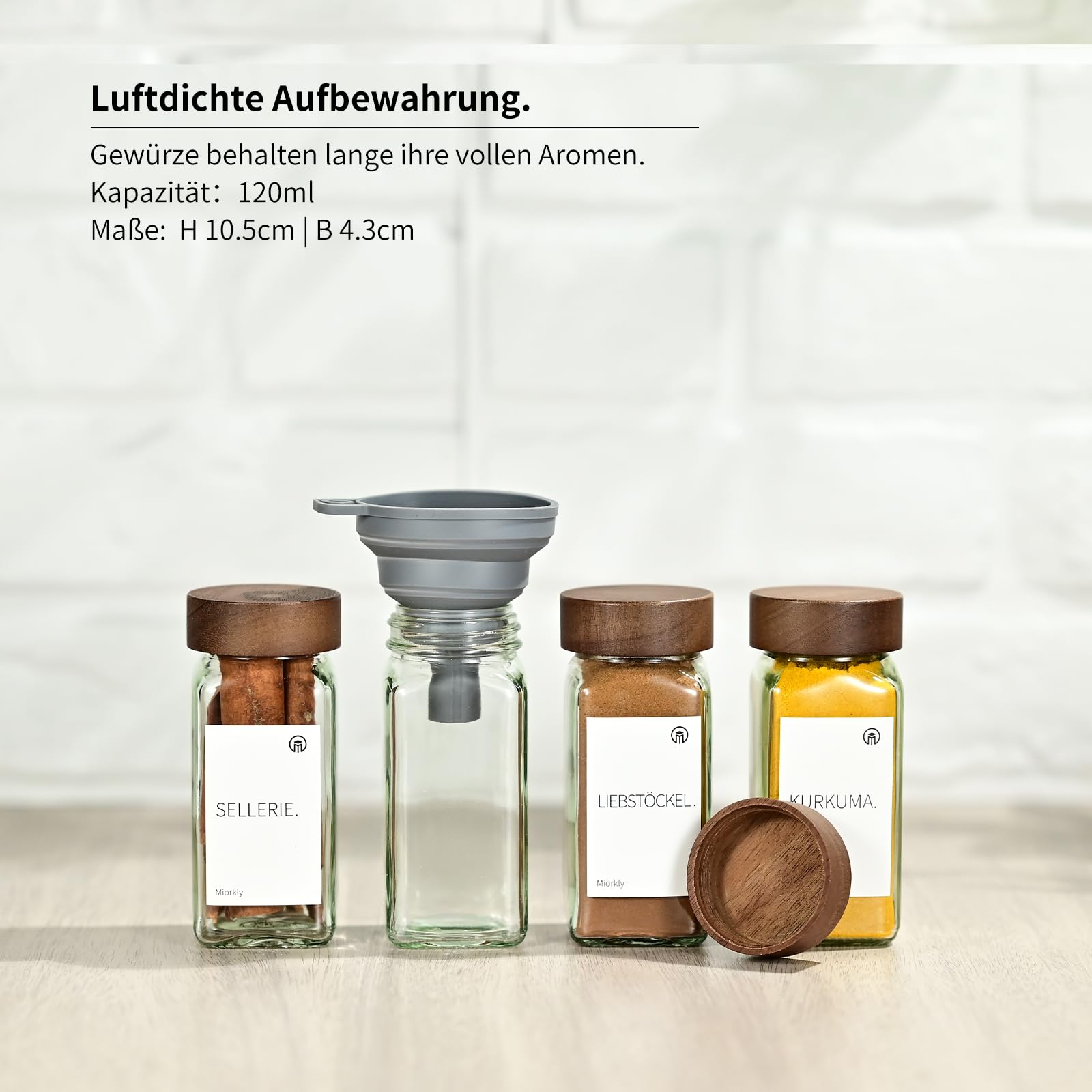 Set 12 Barattoli Spezie In Vetro Con Coperchio Bambù - 120 Ml - Etichette E Pennarello Bianco Inclusi - Foto 9