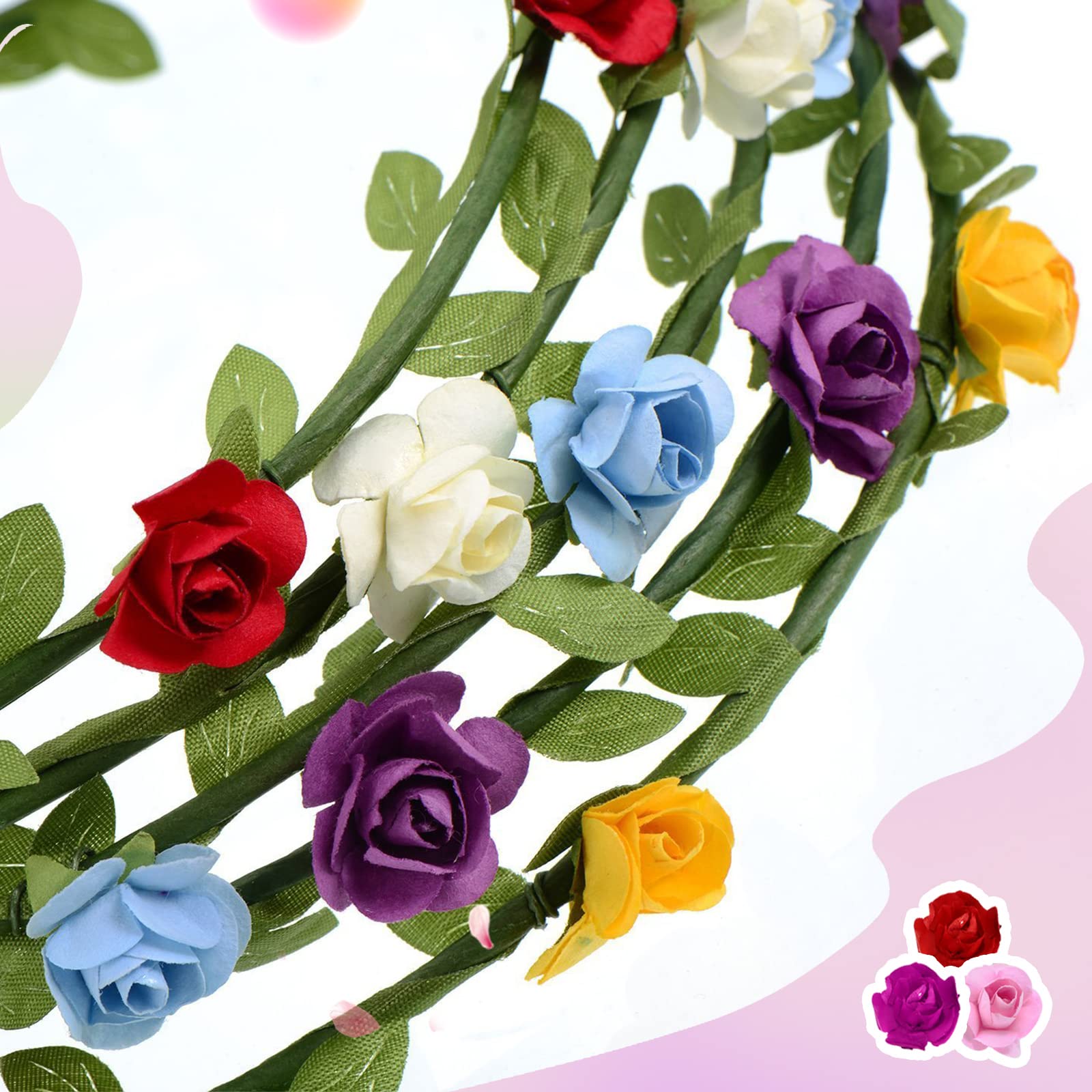 Amazon.com : EBOOT 10 Pieces Multicolor Flower Crown Floral  display picture 2