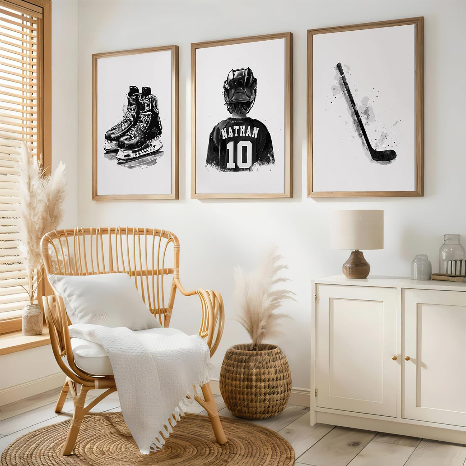 Boy Room Wall Art Minimalist Poster Hockey Wall Art Teen Room Decor Nursery Decor Retro Lacrosse Sport Picture Set of 3 Hockey Posters for Bedroom Living Room Aesthetic Wall Art Gift For Son, Boy, Men