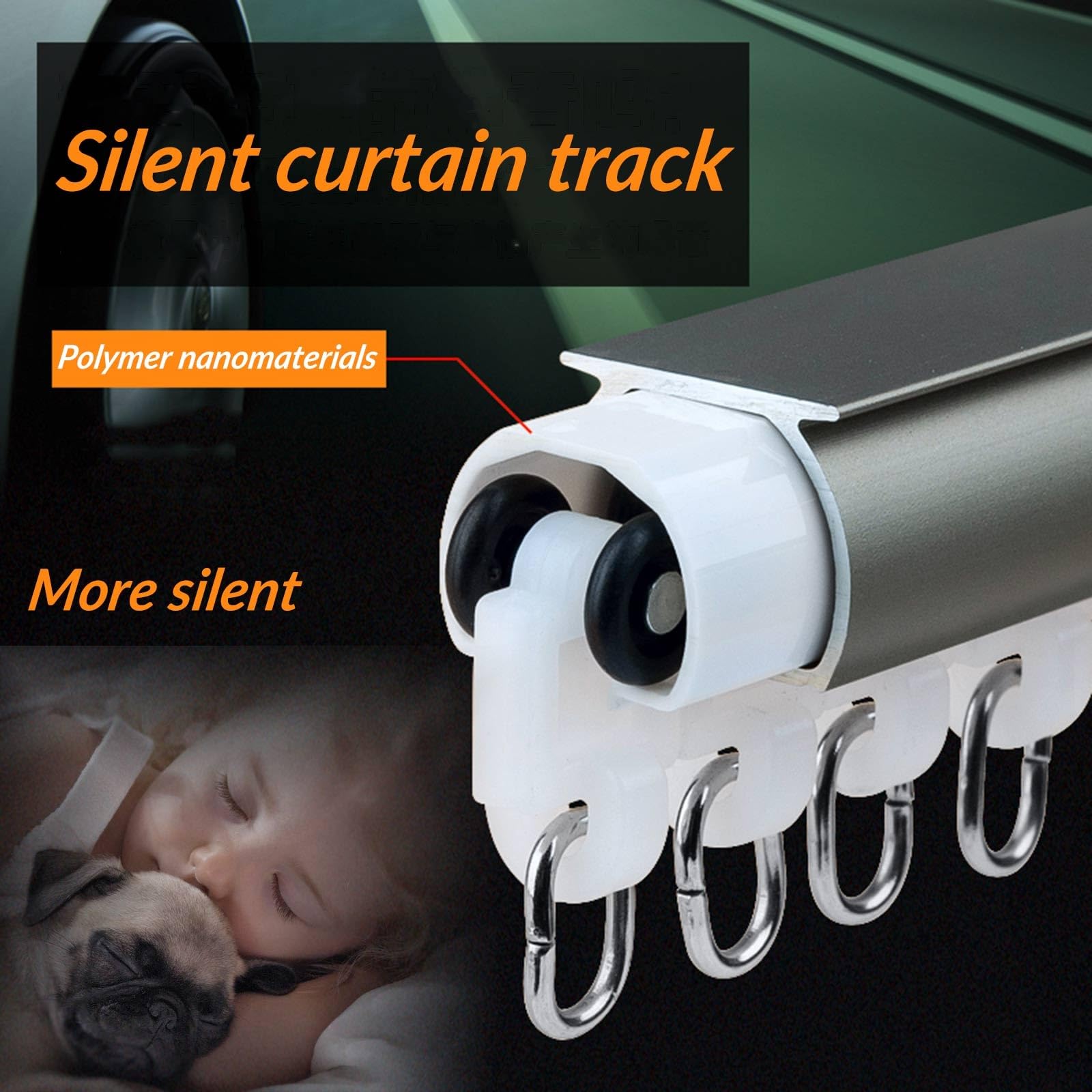 Rieles de Cortina Doble de Aluminio 100 150 200 260 300 380cm Rieles para Cortinas para Montaje en Techo Riel Divisor de Ambientes para Ventana, Silencioso(Orange,190cm/6.2ft)