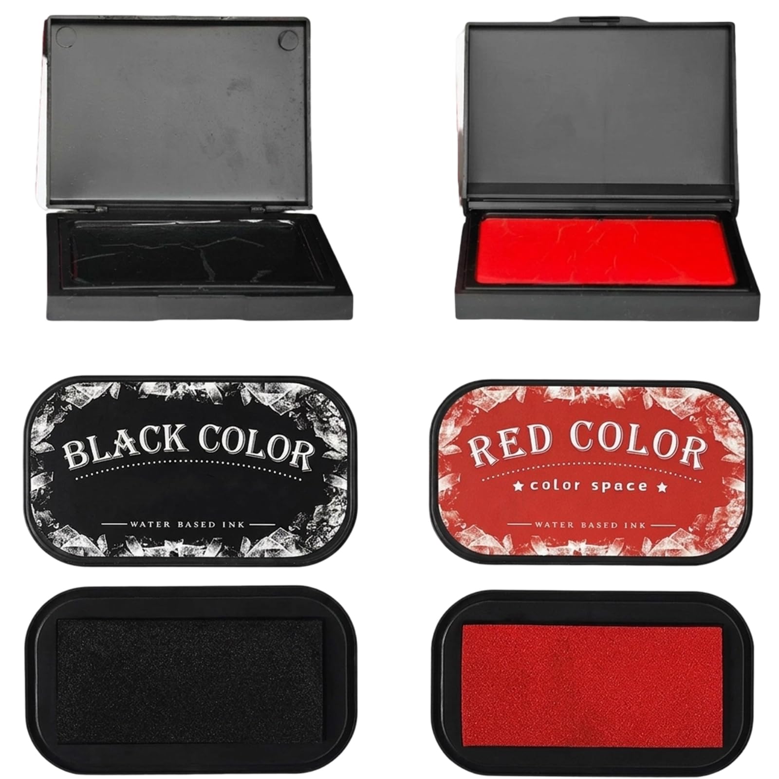 4Pcs Ink Pads for Stamping Set, Black Ink Pad and Fingerprint Ink Pad, Professional Stamp Pad with Two Black and Two Red Ink Pads, Finger Print Kit for Document Signing and Craft Projects