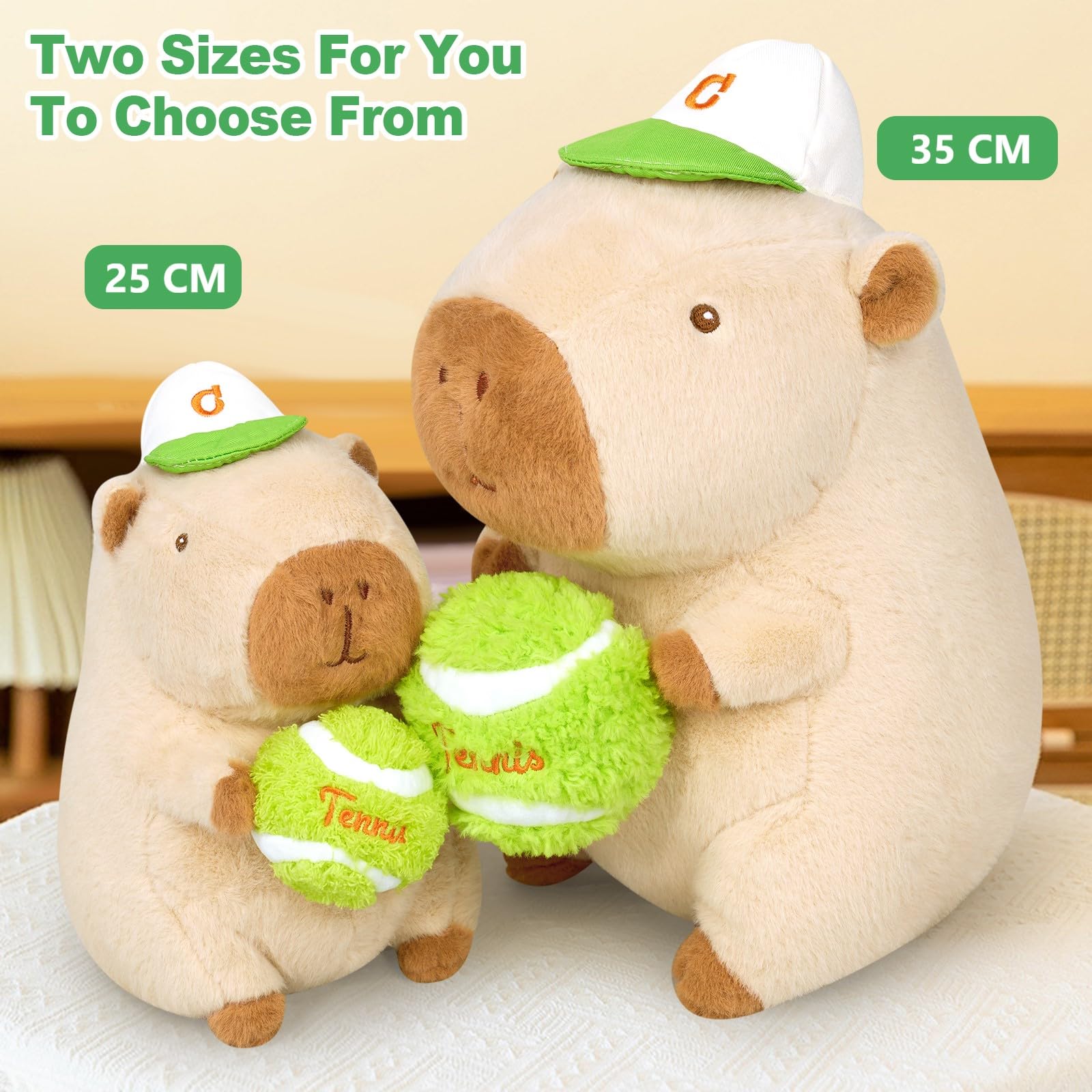shownicer Peluche Capibara, peluche animale di stoffa Kawaii Capibara, cuscino in peluche, giocattolo cuscino da lancio, regalo per bambini e bambine dai 3+ anni (Tennis, 25 cm)