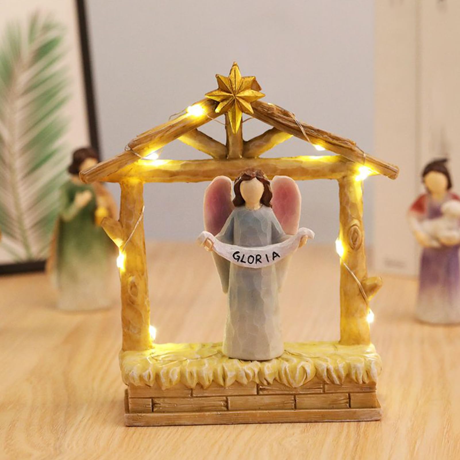 Weihnachtskrippen-Set für den Innenbereich – Mini-Futterkrippe, Ausstellung der Geburt Jesu | Traditionelle Statuen der Heiligen für Wohnzimmer, Kirche, Tisch, Schule, Zimmer d