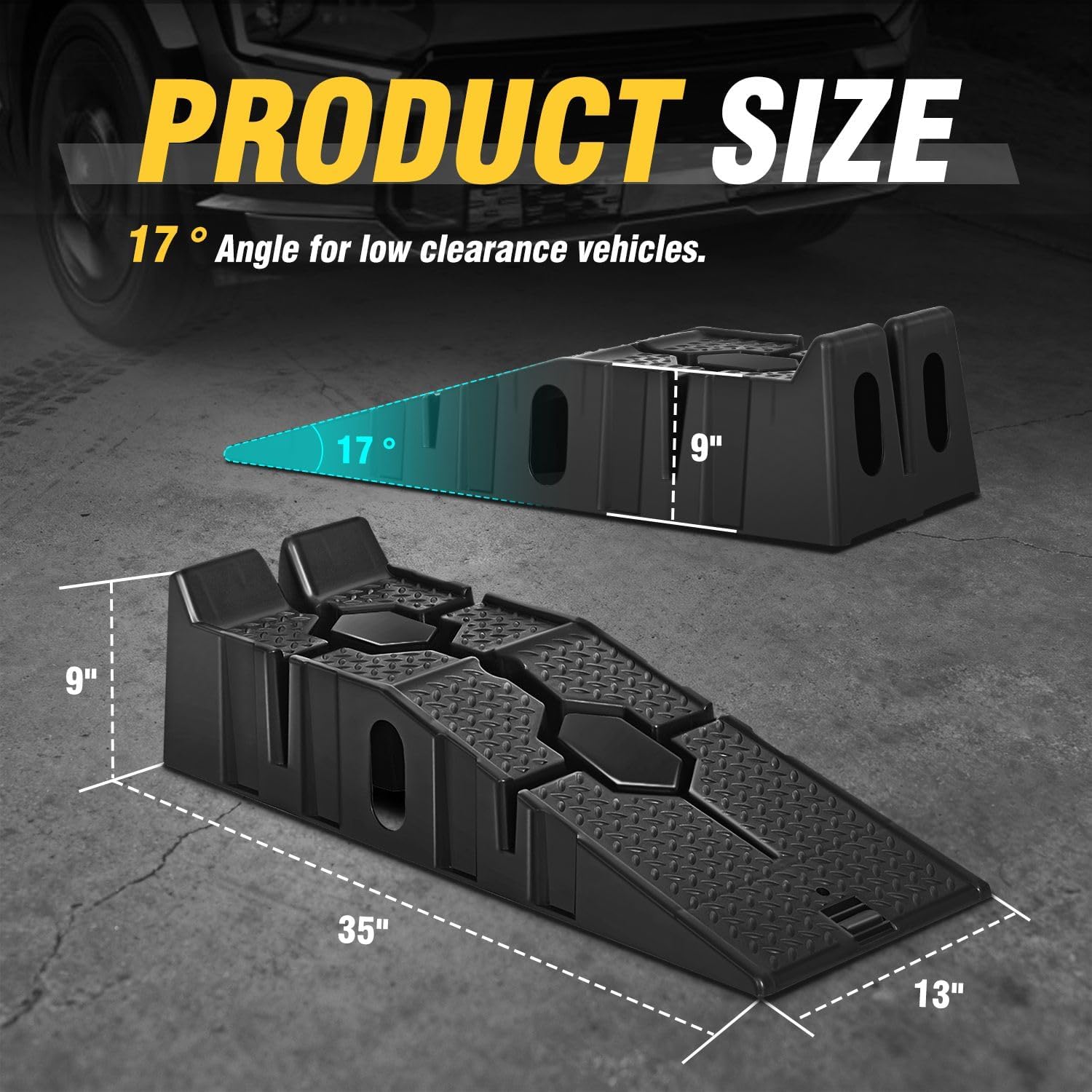 DNA Motoring 7" Car Lift Ramp, 9" Working Width, 2-Pack Vehicle Parking Ramp Stand - 5000 LBS G.V.M Capacity, Multifunctional Portable Ramp for Car Service, TOOLS-00816-B