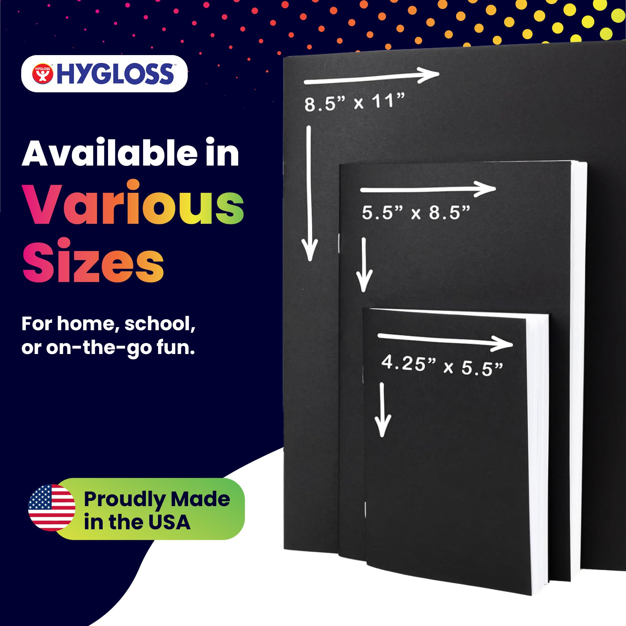 Hygloss Libros en blanco de 8.5 x 11 pulgadas, paquete de 6, tapa blanda de color negro para dibujar y escribir, libros vacíos para diario, bocetos o artes y manualidades