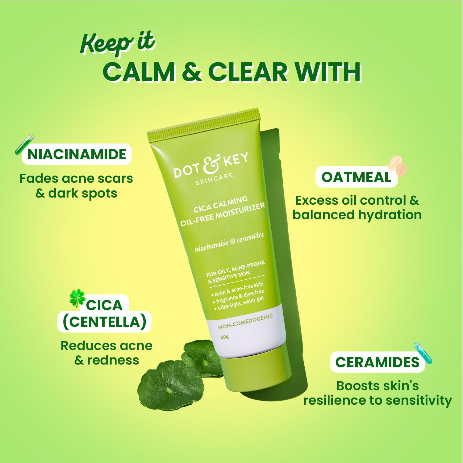 Dot & Key Cica Calming Blemish Clearing Face Wash 100ml & Cica & Niacinamide Spot Reduction Oil Free Moisturizer - 50g | For Acne Prone Skin | Skin Care Combo | For Women & Men 3