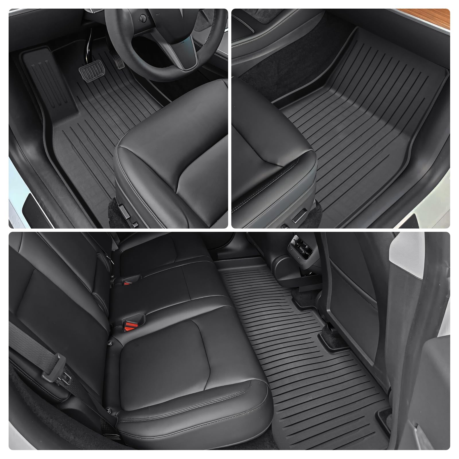 ECOZEN Tappetini Abitacolo per Tesla Model Y 2021-2024 Tappetini in TPE gomma, antiscivolo, impermeabile, battitacco in gomma rinforzato, bottoni di fissaggio, accessori Model Y 2021 2022 2023 2024