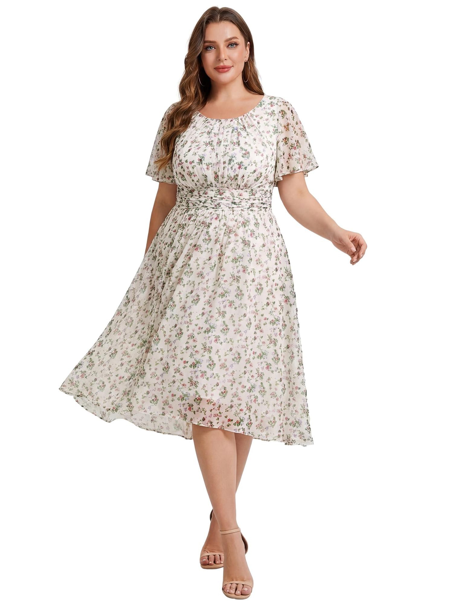 Ever-Pretty Women's Chiffon High Low Plus Size Cocktail Wedding Guest Dress
