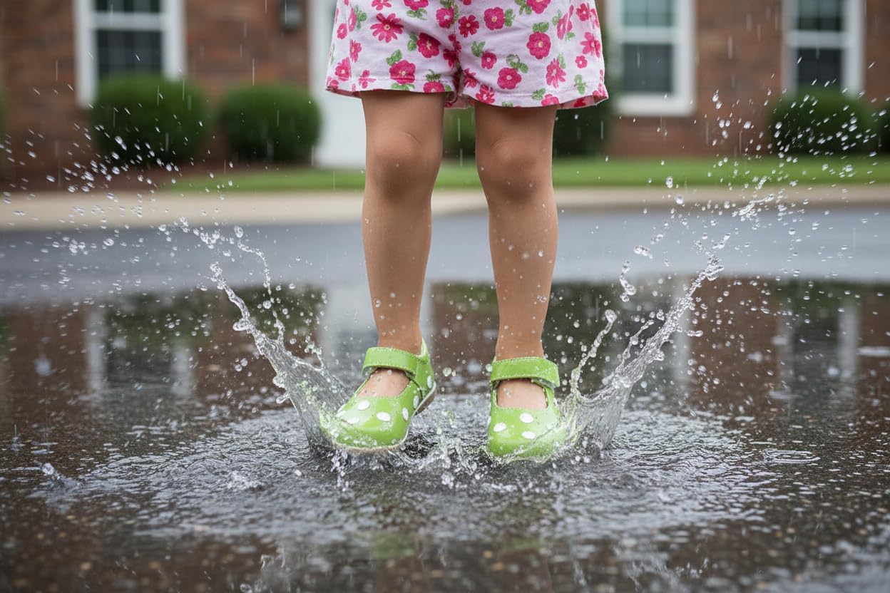 Puddle Jumpers Girls Mary Jane Shoes with Leather Lining, Non-Slip Rubber Soles, Adjustable Velcro Straps