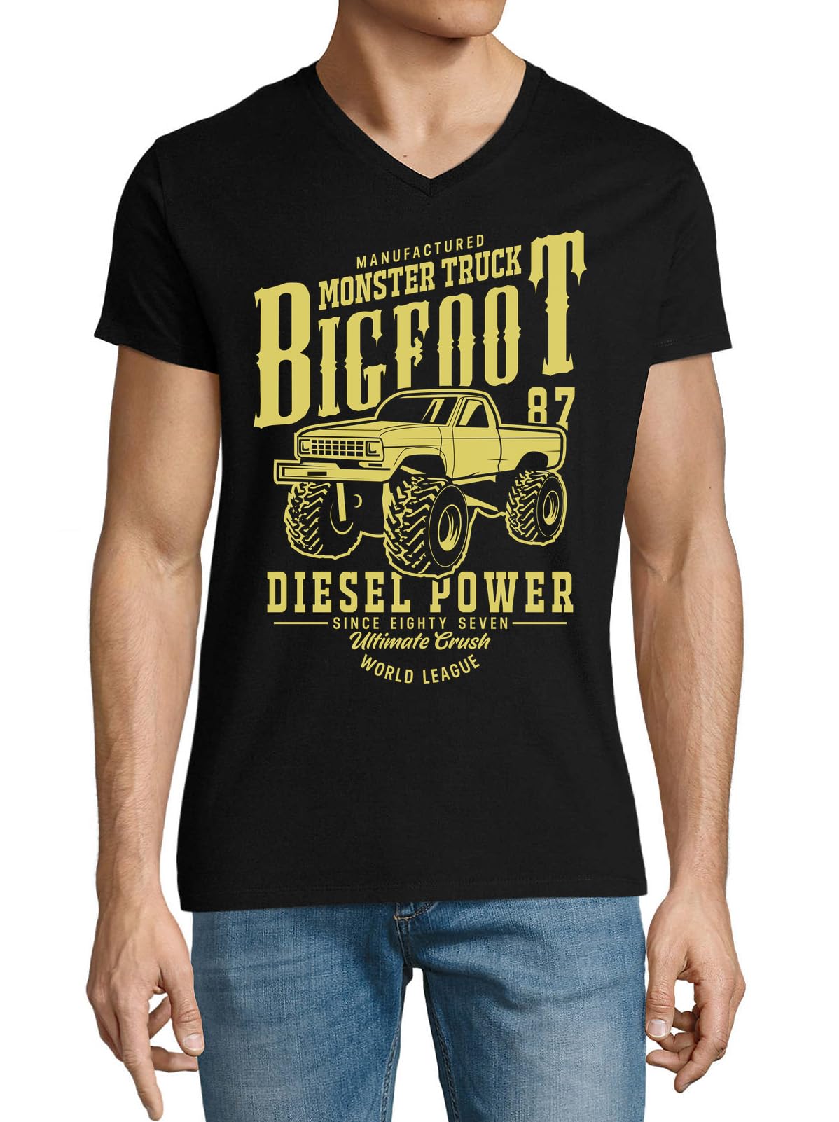 GenericMonster Truck Bigfoot Diesel Power Men's Cotton V-Neck T-Shirt Black