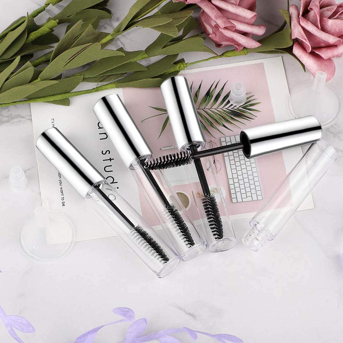 RAJry 10ml Silver Empty Mascara Tube Wand Eyelash Cream Container Bottle with 3 Rubber 4
