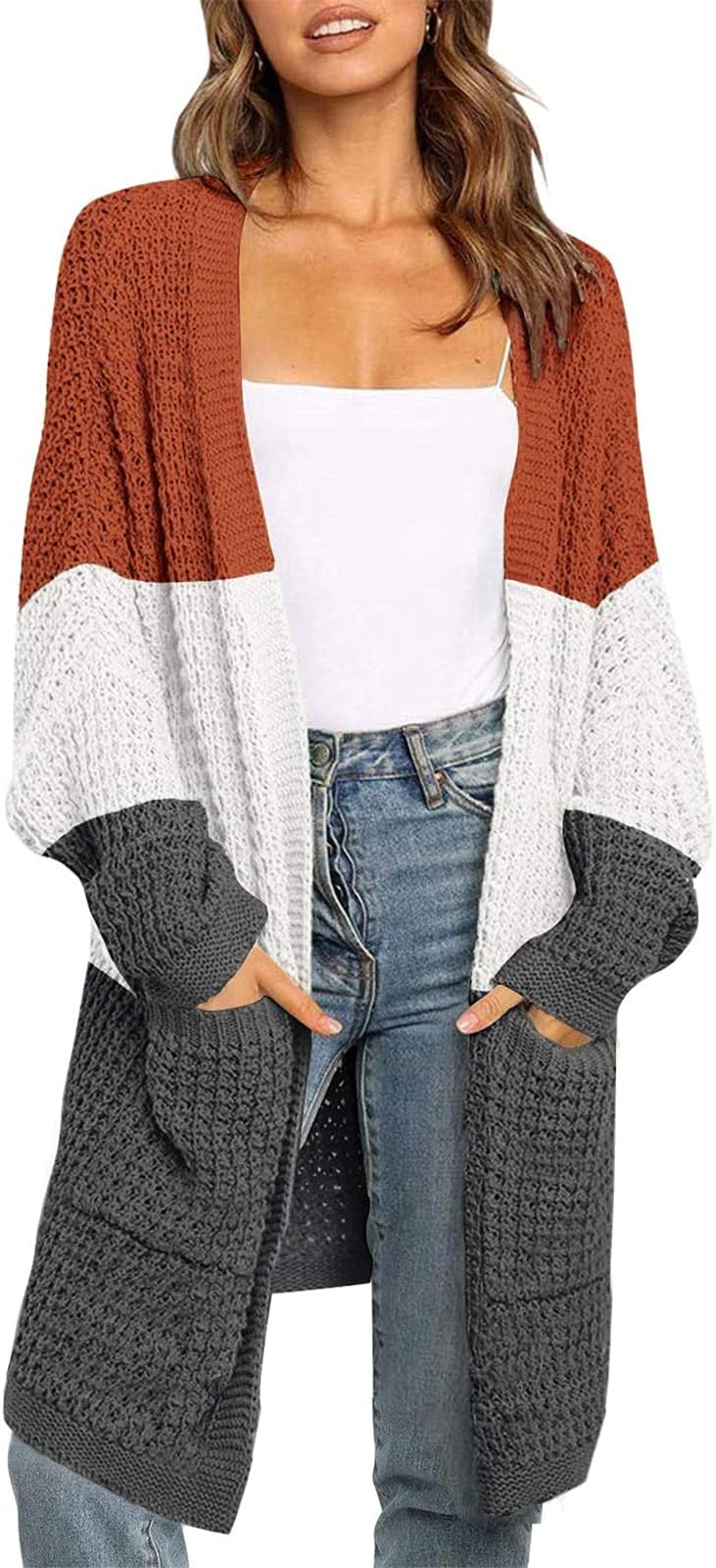 ZESICA Women's 2023 Fall Long Batwing Sleeve Open Front Chunky Knit Cardigan Sweater