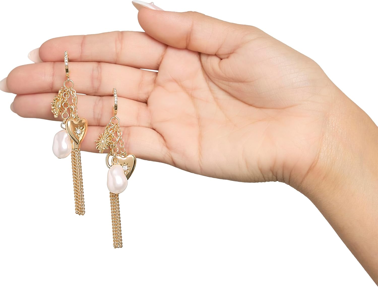 BCBGeneration Gold-Tone Tassel Earrings for Women, Dangle Mother's Day Earrings with Sun, Pearl, and Heart Charms