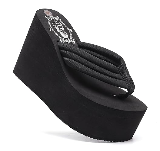 Like-know-like Womens Wedge Sandals Platform Sandals Women Chunky Wedge flip flops Sandals for Women - 9 - Black