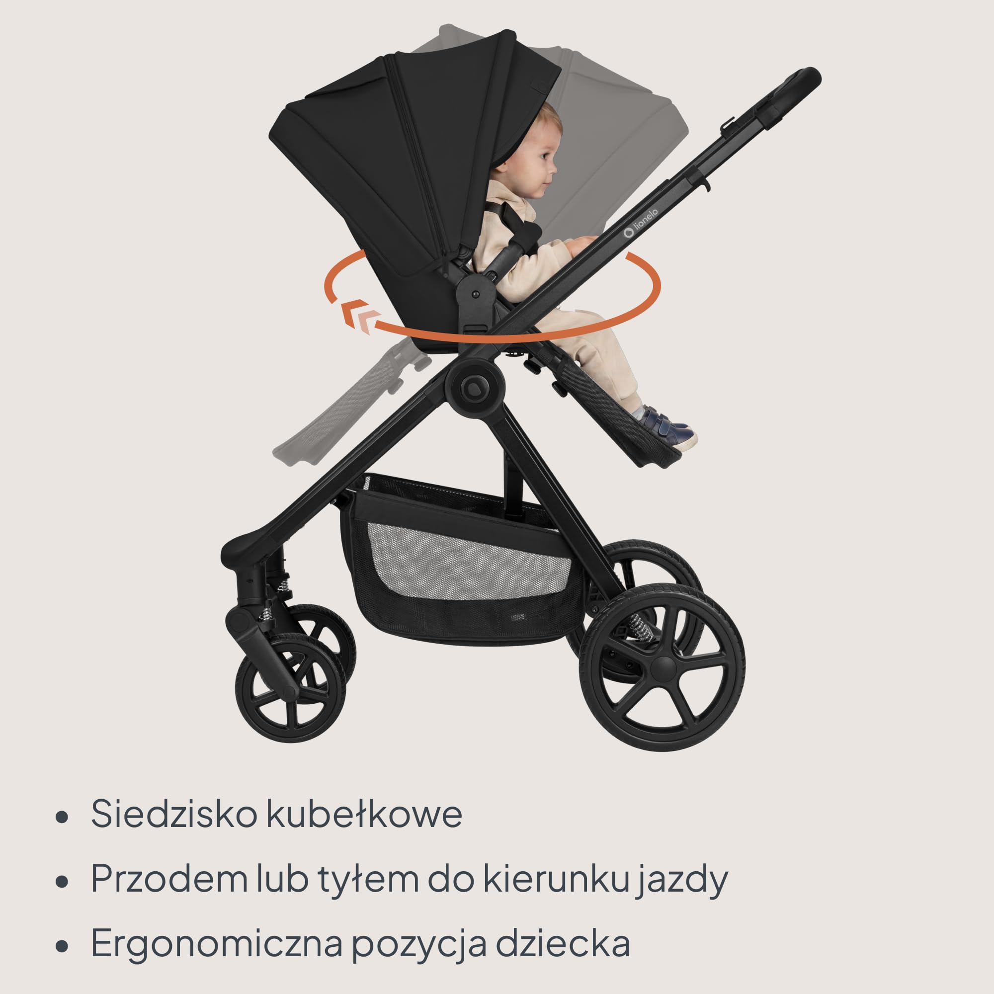 Lionelo Greet Wózek dziecięcy 3 w 1 od urodzenia do 4 lat, do 22 kg | Duża gondola do noszenia, odwracalne siedzisko, lekka konstrukcja, zawieszenie, pozycja leżąca, UPF50+
