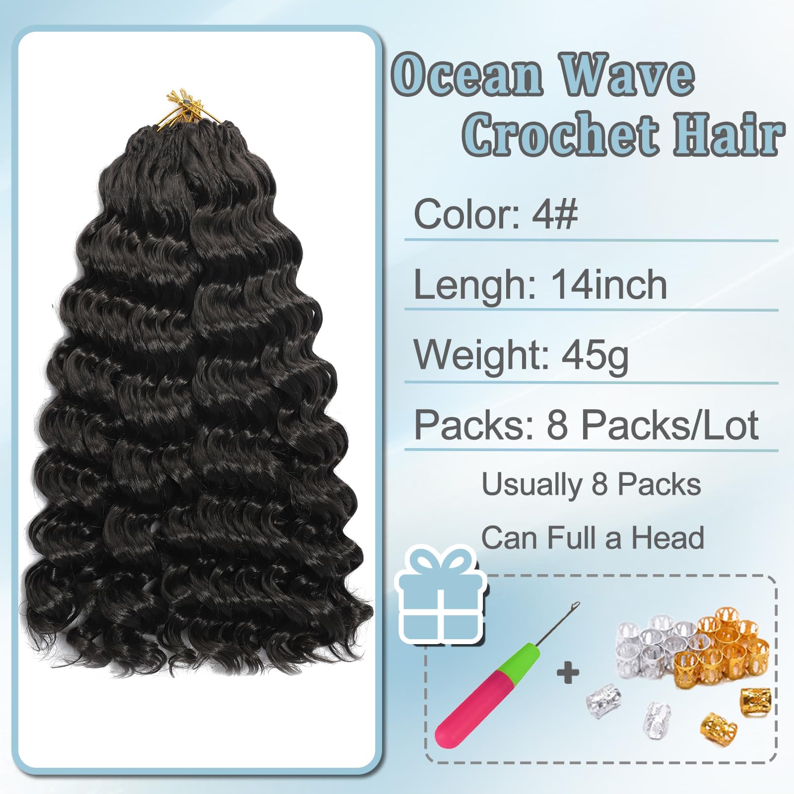 AMLUCKS Ocean Wave Crochet Hair 8 Packs Pre Looped Short GoGo Curl Crochet Hair Ombre Curly Deep Wavy Twist Braids Synthetic Braiding Hair Extensions for Women (4# - Image 2
