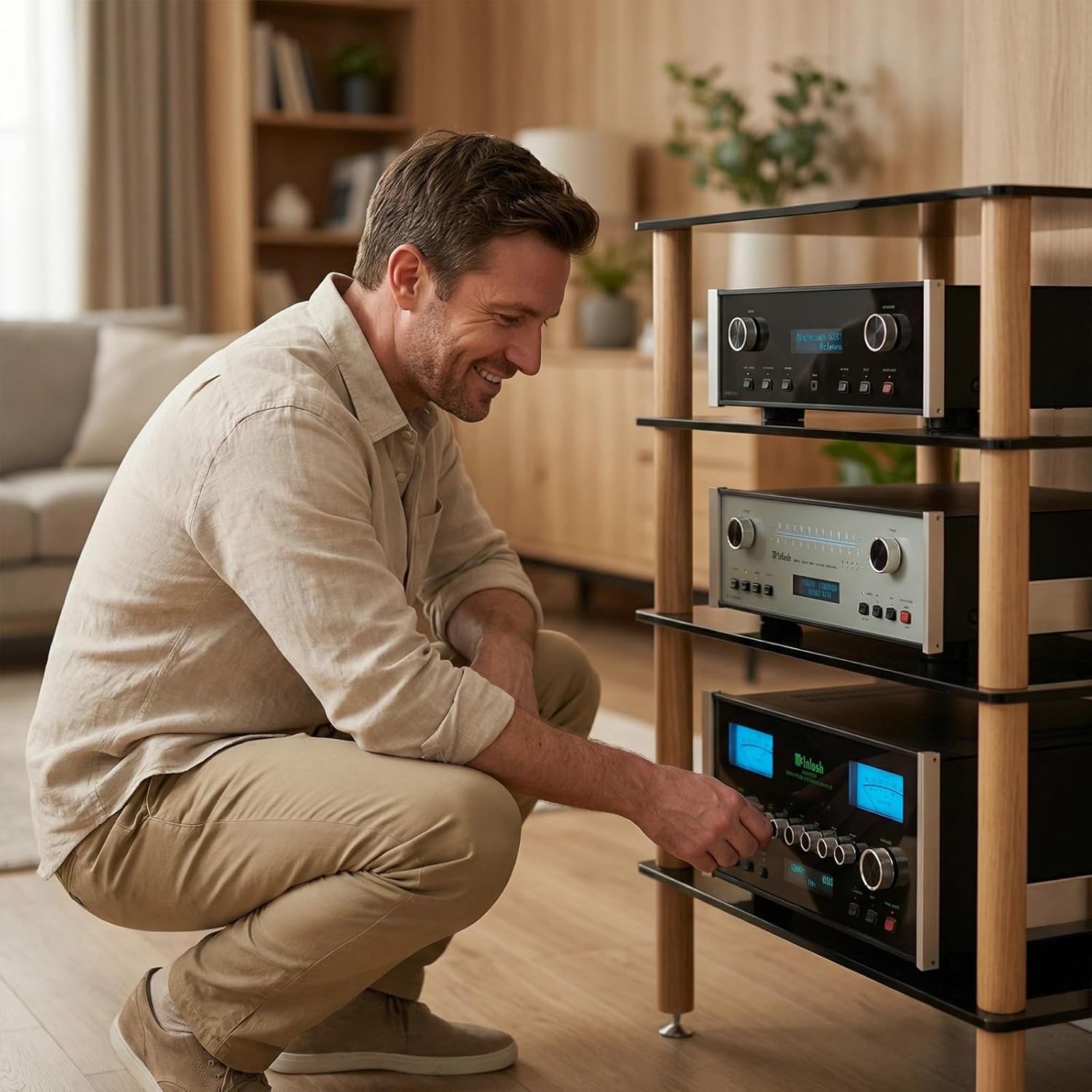 Audio Component Rack, Stereo Rack with 8mm Tempered Glass Shelves, Solid Wood Columns & Anti-Vibration Metal Feet for Power Amplifier, Stereo Receiver, Turntable & AV Equipment(Black,2 Tier)