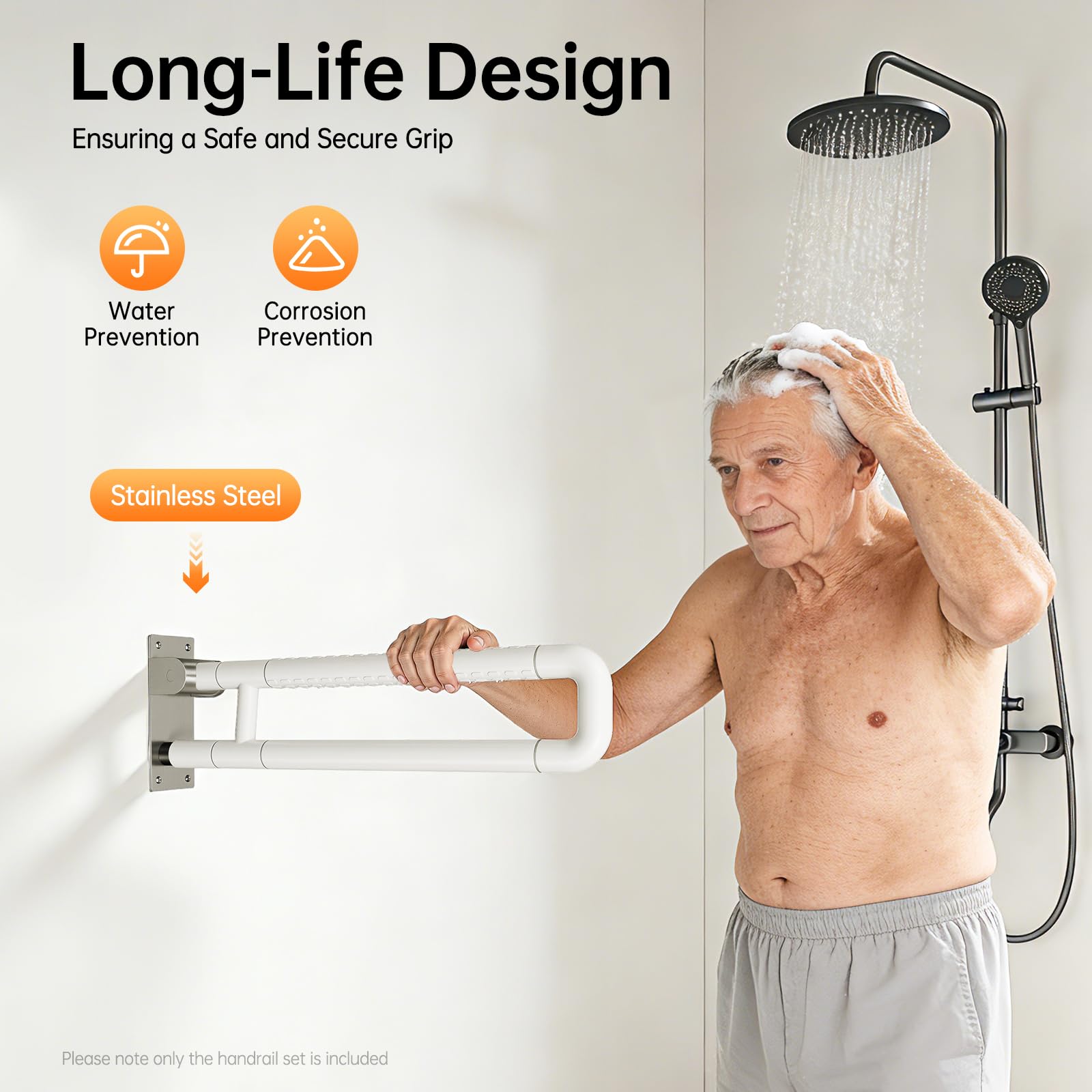 Asidero plegable para inodoro para personas mayores, con mango antideslizante, capacidad de carga 226,8 kg, color blanco