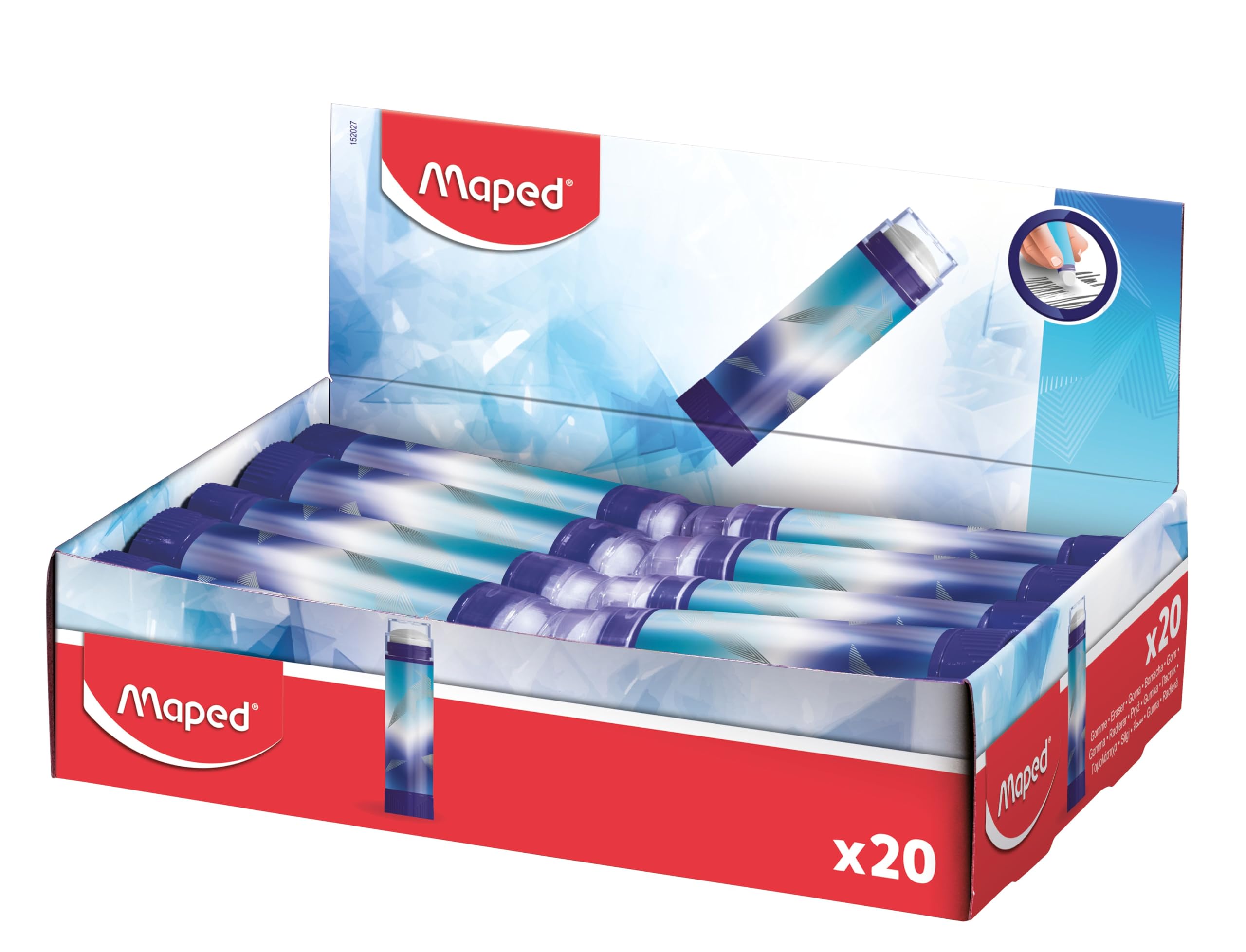 Maped - Display mit 20 Radiergummis, Arctic Tube – sauberes und präzises Drehsystem – weißer Radiergummi ohne PVC – Eis-Metallic-Design
