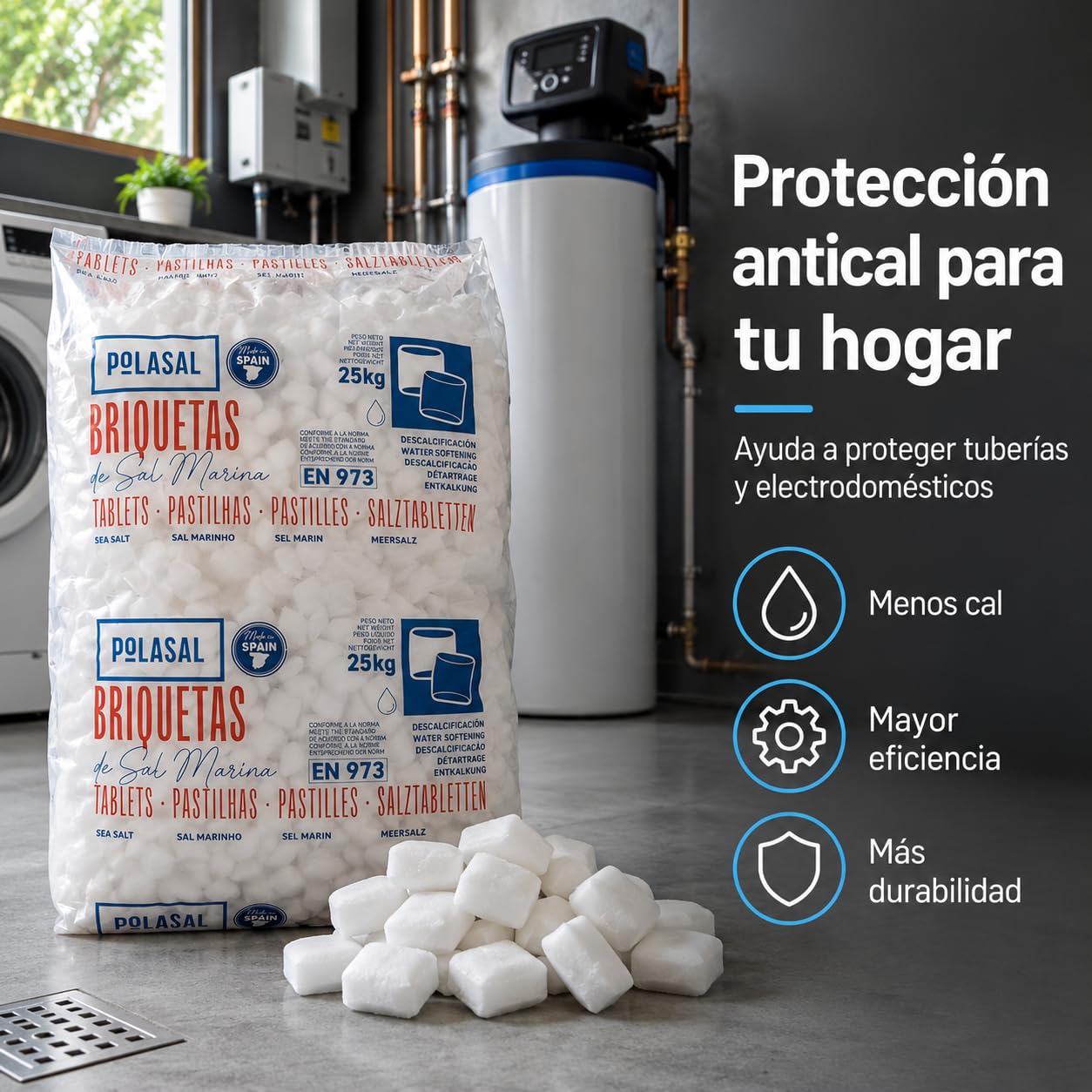 Sal natural en pastillas para descalcificador - Saco de 25 kg