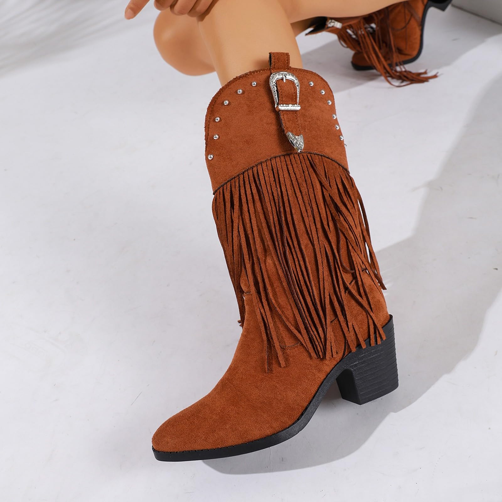Botas por Encima de la Rodilla Botas de Mujer la Marca Foreign Trade para otoño e Invierno, Estilo Cowboy, con tacón Grueso, tacón bajo y Altas.
