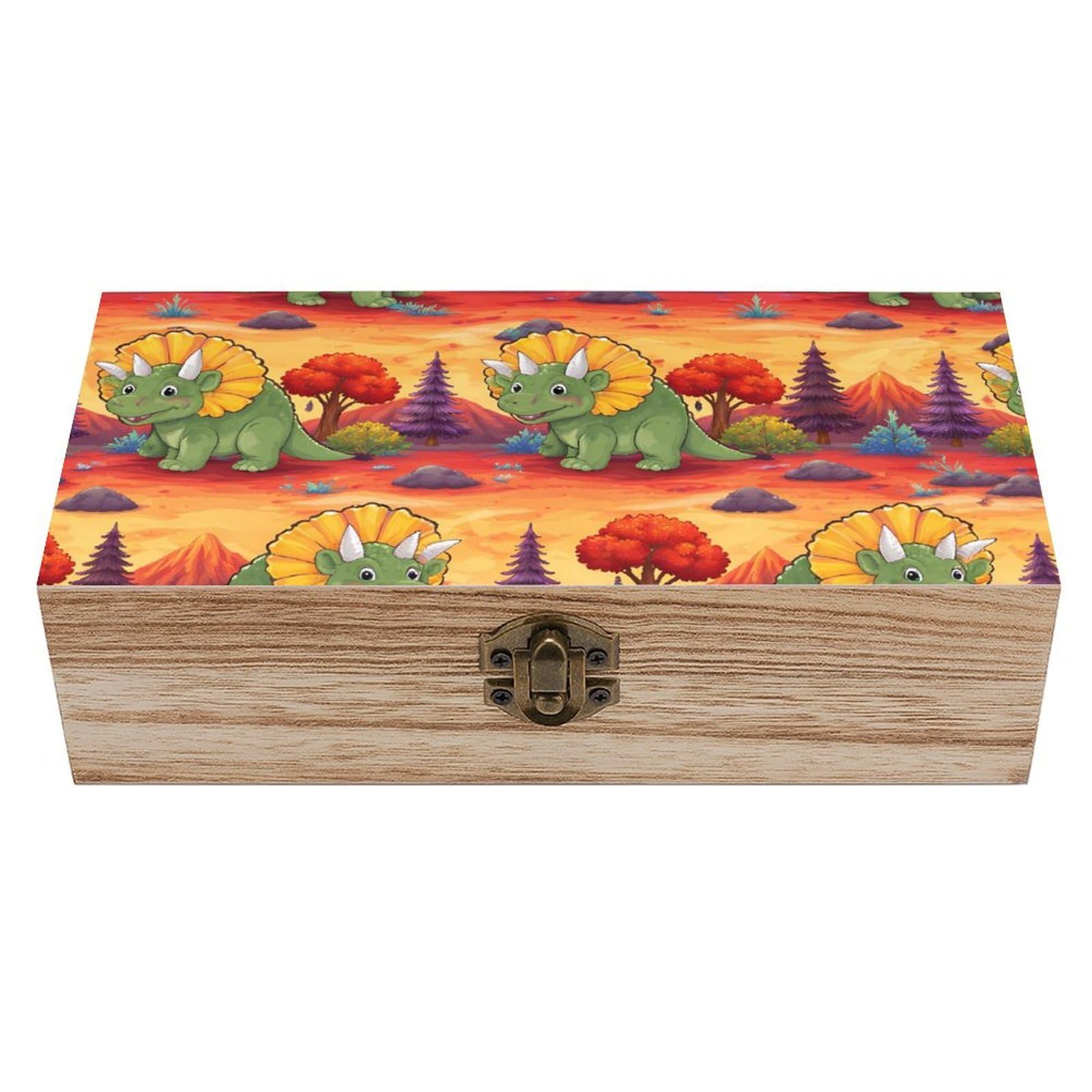 SMAZDFXX Triceratops Dinosaur Wooden Storage Box With Hinged Lid Decorative Front Clasp Keepsake Boxes