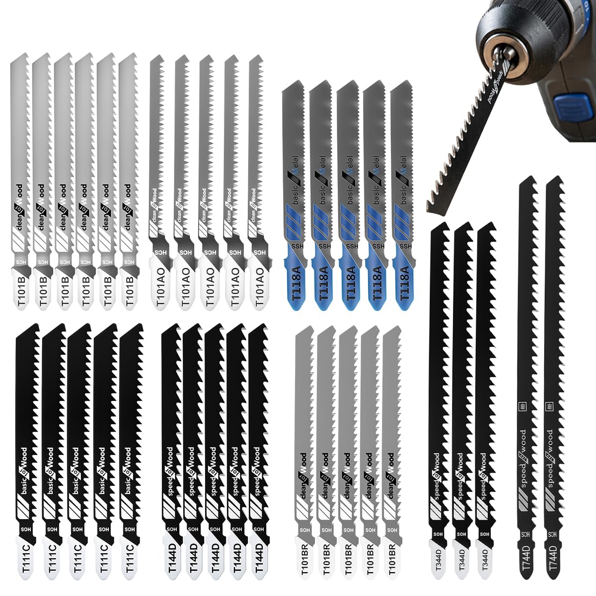 Serplex® 35Pcs Jigsaw Blade Combo Set, Assorted Jig Saw Blades with Medium, Fine, Reverse, Coarse, Extra Coarse & Extended-Length Teeth for Wood, Plastic & Metal Cutting-image-0