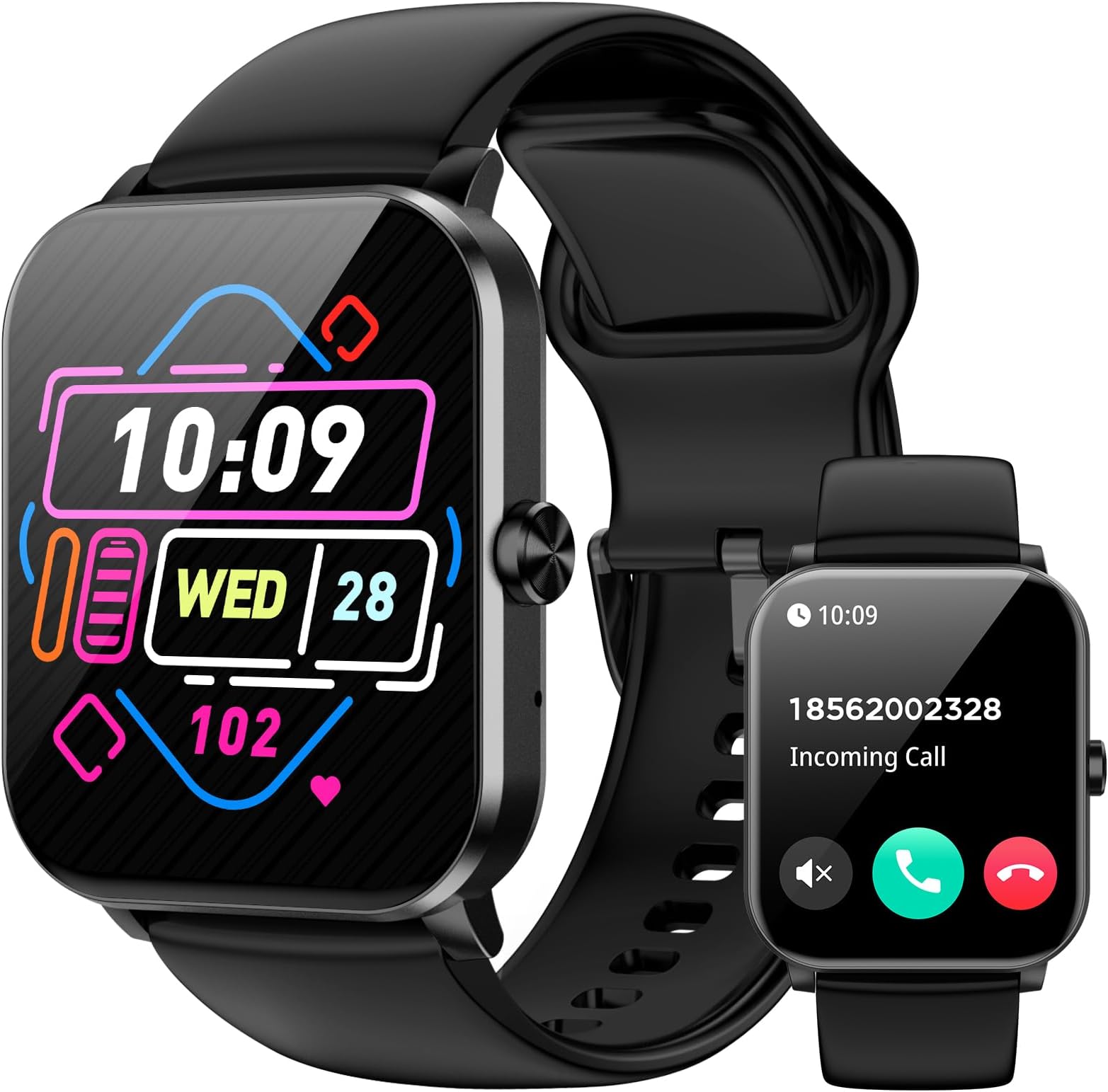 Smart Watch for Men Women,1.85" HD Touchscreen, Bluetooth Calls/Notifications, Fitness Watch with Heart Rate/Sleep Monitor, 120+ Sports Modes, IP68 Waterproof Smartwatch for Android/iOS (Black)